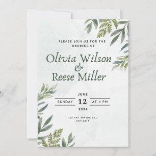 invitation with leaves and elegant green plants