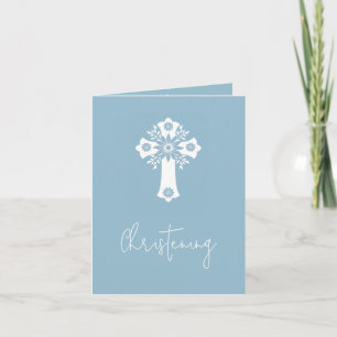 Invitation (write) Floral Cross Baptism Sky Blue