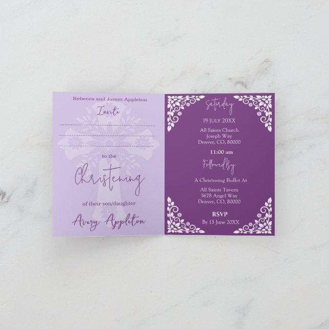 Invitation (write) Floral Cross Baptism Sweet Plum (Inside)