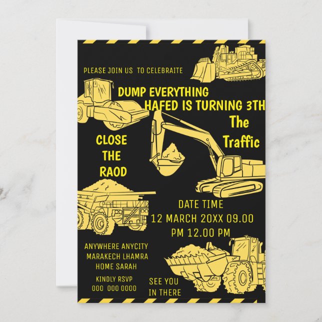 InvitationConstruction Birthday Invitation, Constr Invitation (Front)