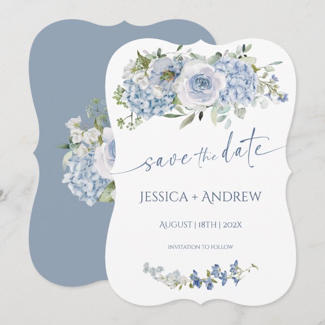 InvitationElegant Blue Floral Wedding Save the Dat Invitation (Front/Back)