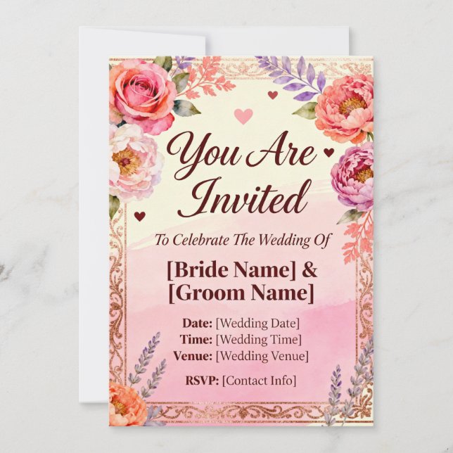 InvitationRomantic Floral Wedding Invitation | Ele (Front)