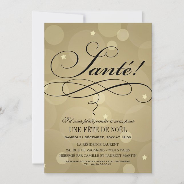 Invitations de Fête de Noël | Champagne Vive Thème (Front)