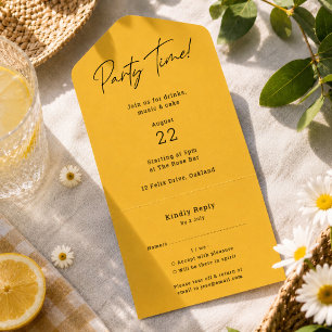 Invitations Yellow Party Time Tear Off RSVP Card