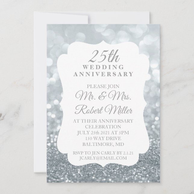 Invite - 25th Wedding Anniversary Sparkling Silver (Front)