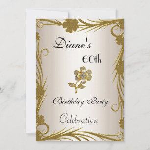 Invite 60th Birthday Party Gold on Cream Floral