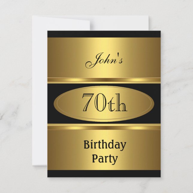 Invite 70th Birthday Party Gold Black Mens (Front)