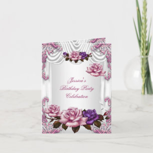 Invite Birthday Party White Pink Purple Rose