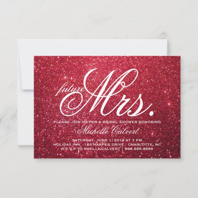 Invite - Cherry Glitter Bridal Shower future Mrs. (Front)