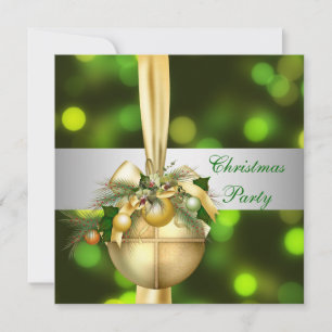 Invite Christmas Party Gold Yellow Green Balls