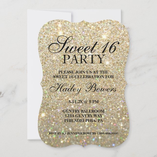Invite - Gold Glitter Fab Sweet 16  (Front)