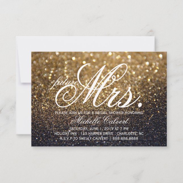 Invite - Gold Lit Nite Bridal Shower future Mrs. (Front)
