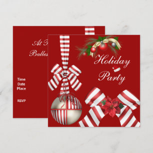 Invite Holiday Party Red White Candy Stripe Bow 4