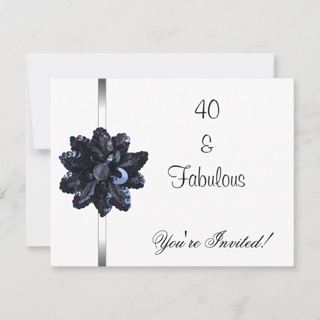 Invite Party Black Sequin Flower Fabulous 40th (Front)