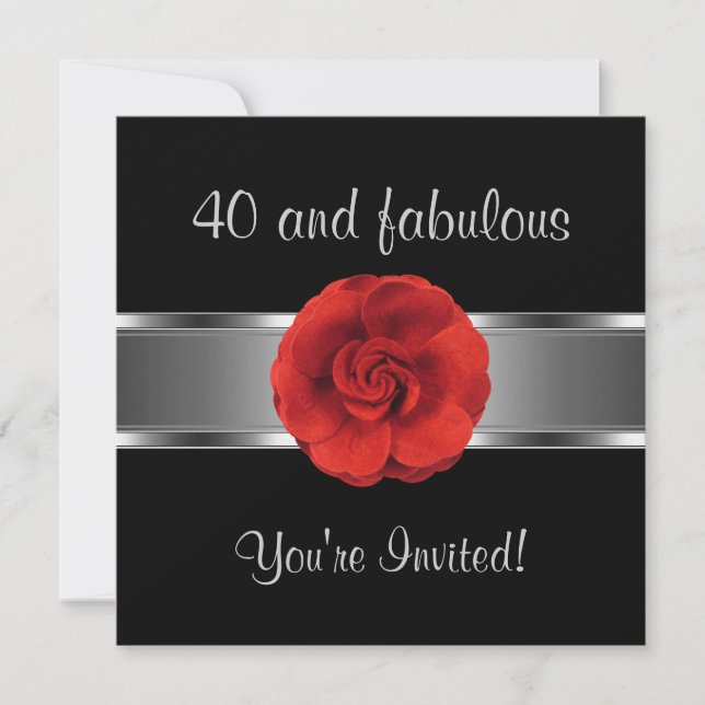 Invite Party Red Flower Fabulous 40th (Front)