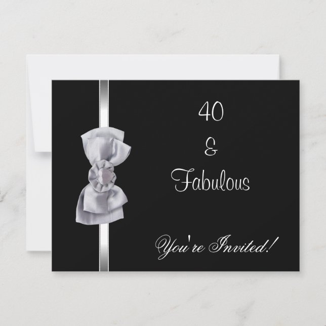 Invite Party Silver Bow Fabulous 40th Black (Front)