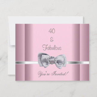 Invite Party Silver Bow Image Fabulous 40th Pink
