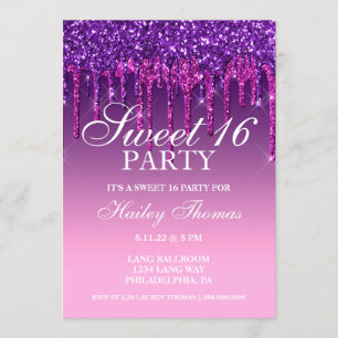 Invite - Purple & Pink Glitter Drip Sweet Sixteen