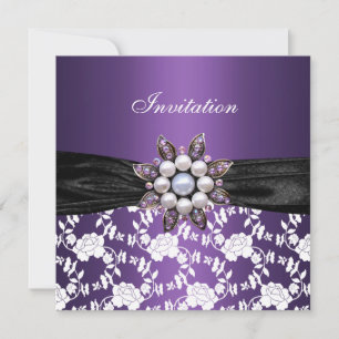 Invite Purple White Jewel Floral Elegant Classy 3