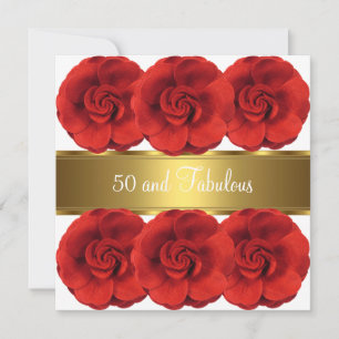 Invite Red Flowers White Gold 50 and Fabulous
