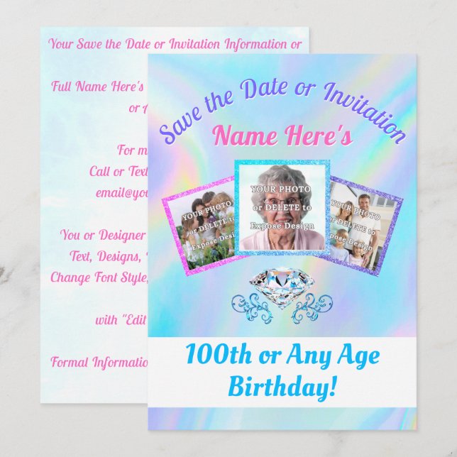 Invites or 100 SAVE the DATE with 1 - 3 Photos (Front/Back)