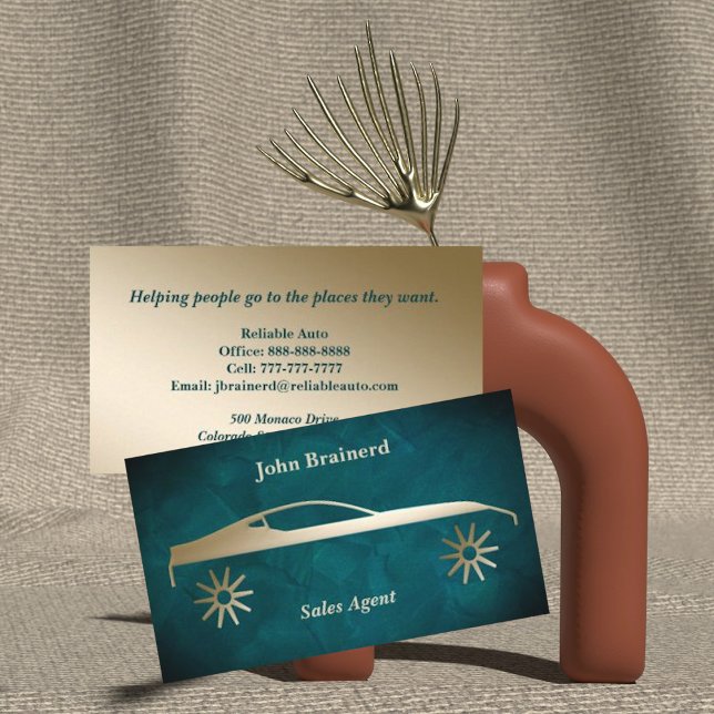 Inviting Gold & Aquamarine Auto Business Card (Creator Uploaded)