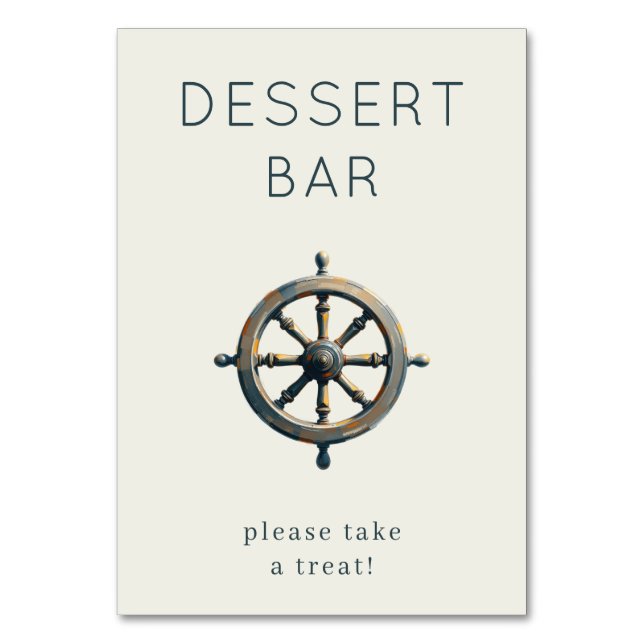 Inviting Grey Nautical Ship's Wheel Table Number (Front)