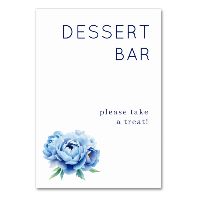Inviting Navy Floral Dessert Sign Table Number (Front)