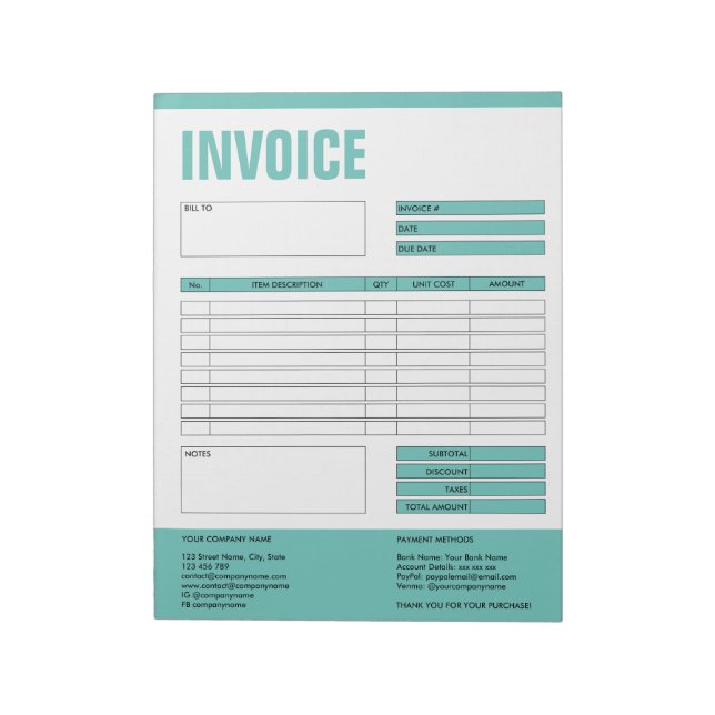Invoice Form Business Quotation Add Logo Notepad (Rotated)