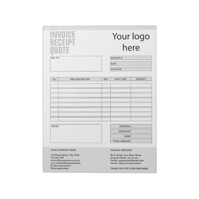 Invoice Form Business Quotation Add Logo Notepad (Rotated)