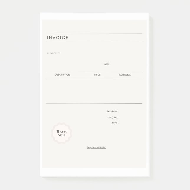 INVOICE POST-IT NOTES (Front)