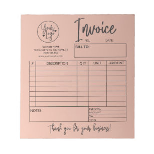 Invoice Sales Receipt Business Logo Blush Pink Notepad