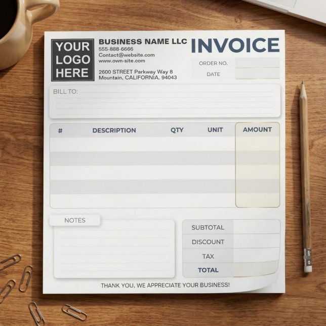 Invoice Sales Receipt Order Forms | Editable Logo Notepad (editable blank invoice form template, professional business cash receipt book, custom logo quotation)