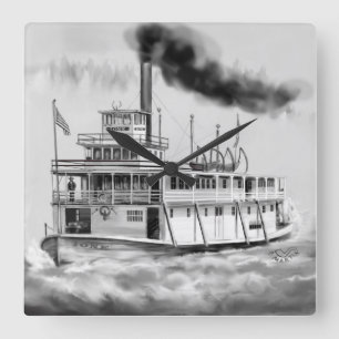 Ione Steam Boat the Hidden side Square Wall Clock
