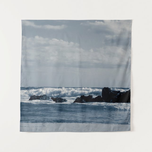 Ionian sea agitated with foamy waves that collide  tapestry (Front)