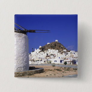 Ios, Greece. The beautful and crisp, white and 15 Cm Square Badge
