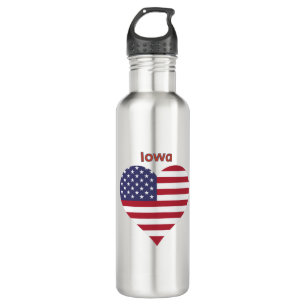 Iowa American Flag Heart 710 Ml Water Bottle