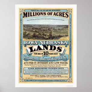 Iowa and Nebraska Land Advertisement 1872 Poster