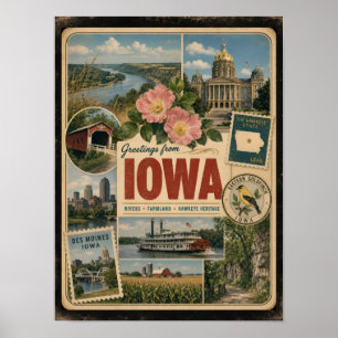 Iowa Authentic Vintage Style Poster