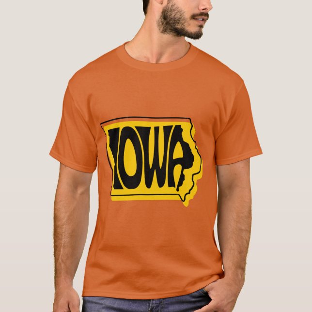Iowa Black and Gold State Typography Artwork T-Shirt (Front)
