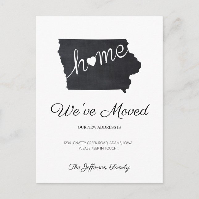 Iowa Chalkboard State Map Moving Postcard (Front)