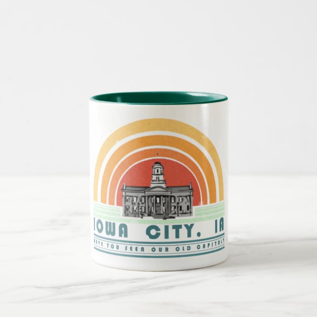 Iowa City - Have You Seen Our Old Cap? (grn txt) Two-Tone Coffee Mug (Center)