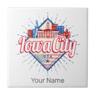 Iowa City United States Retro Skyline Vintage USA Tile