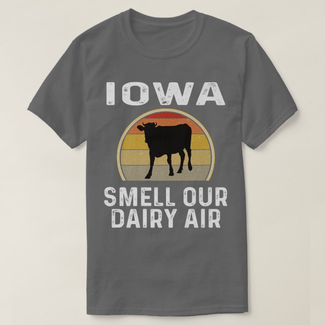 Iowa Dairy Farmer Smell Our Dairy Air Retro Cow Fu T-Shirt (Design Front)