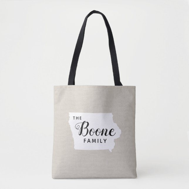 Iowa Family Monogram State Tote Bag (Front)