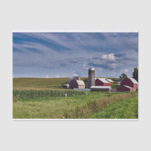 Iowa Farm, Cornfields, Silo and Red Barns Tissue Paper