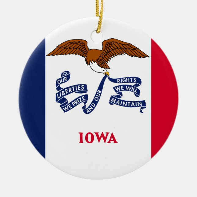 Iowa Flag Ceramic Tree Decoration (Front)