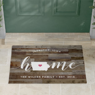 Iowa Home State Personalised Wood Look Doormat