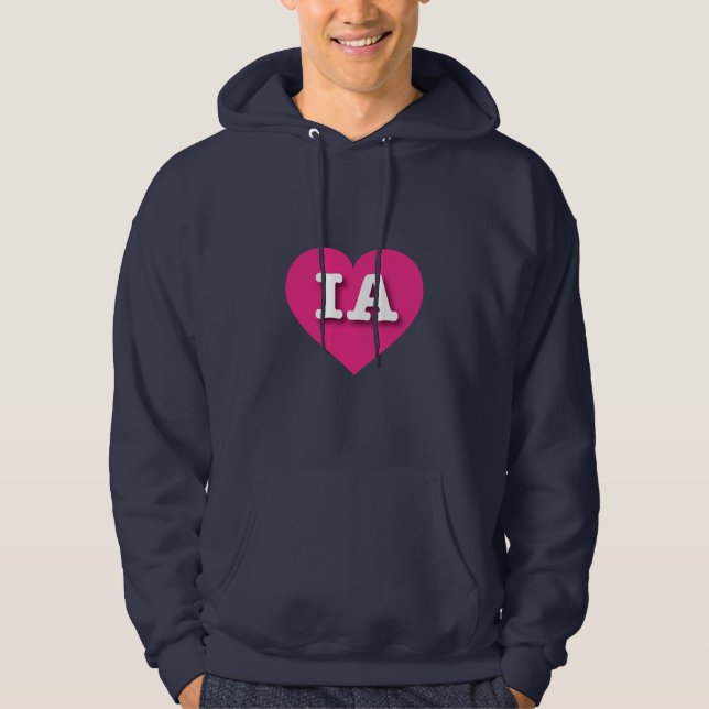Iowa Hot Pink Heart - I love IA Hoodie (Front)