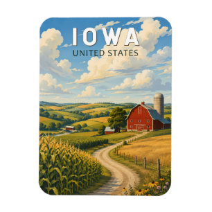 Iowa Illustration Travel Art Vintage Magnet